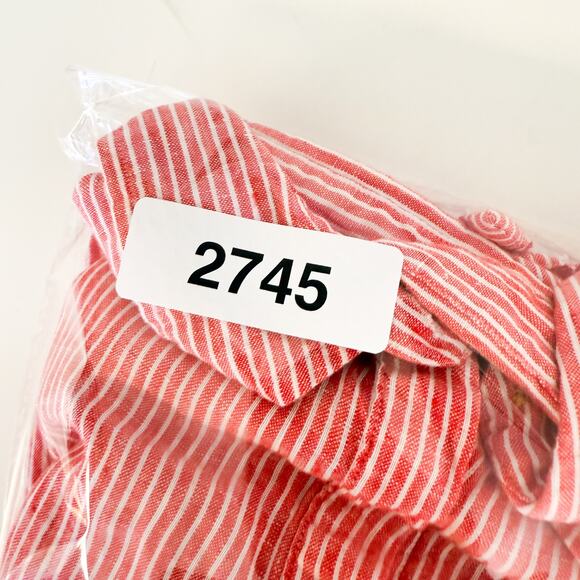 Lauren Ralph Lauren Womens 100% Linen Tie Front Button Up Shirt Red Stripe - L - Picture 8 of 8